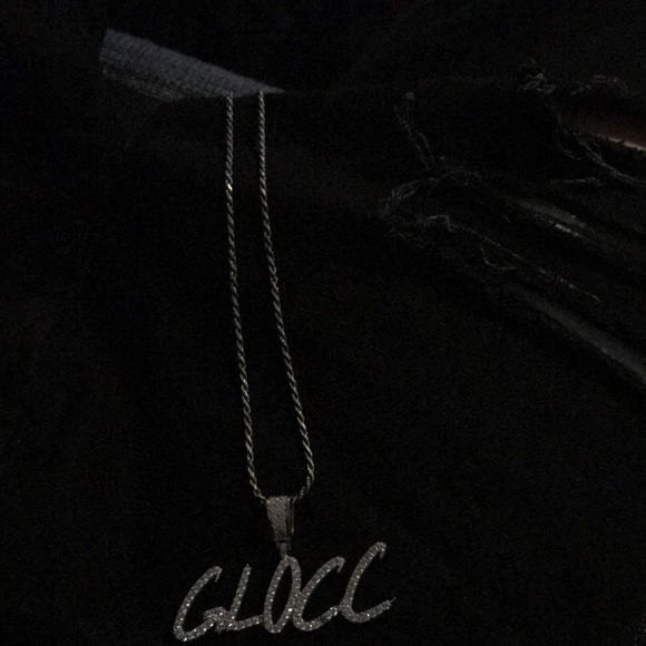 .925 Silver Necklace & White Gold "GLOCC" Pendant - Picture 1 of 1